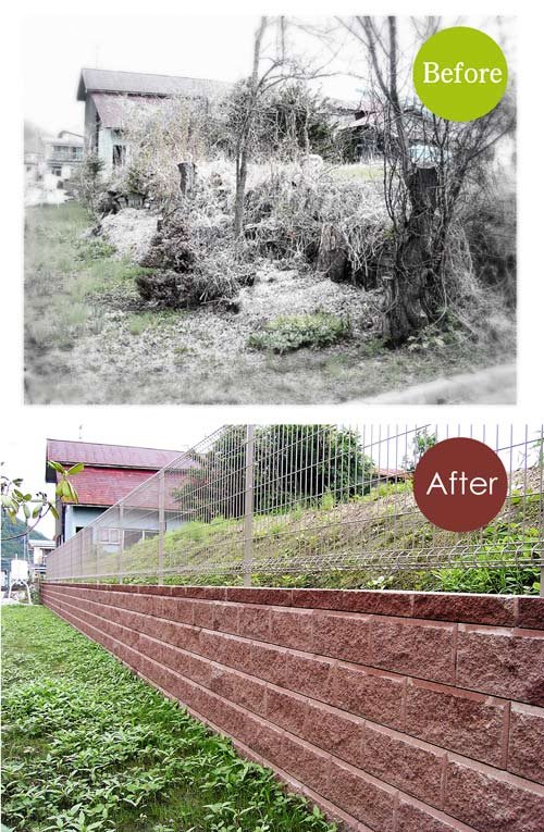 庭・Before & After / 隣地境界・土留め・2