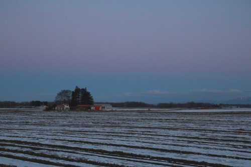 音更郊外の雪景色と日の出