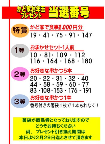 当選番号の発表です