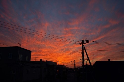 札幌で昨日の夕焼けと今朝の車窓から見る道東道