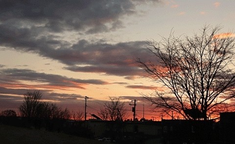 朝焼けの朝から雨に