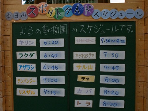 7月27日「よるの動物園」のガイド予定表