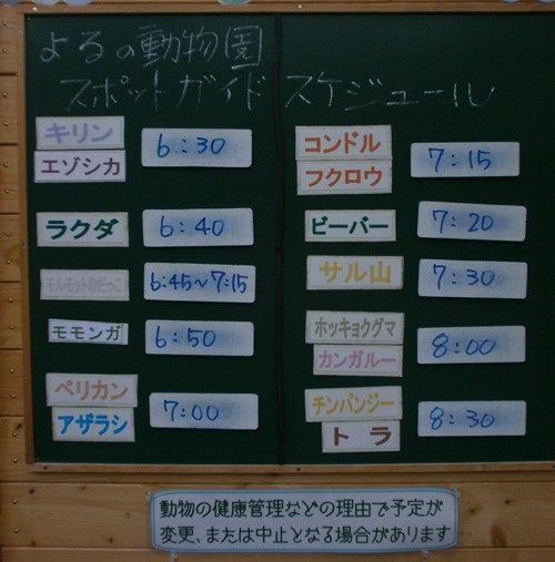 7月29日「よるの動物園」のガイド予定表