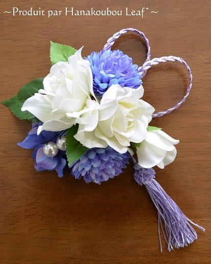 卒園卒業式にブルー&ホワイトの清楚な髪飾り