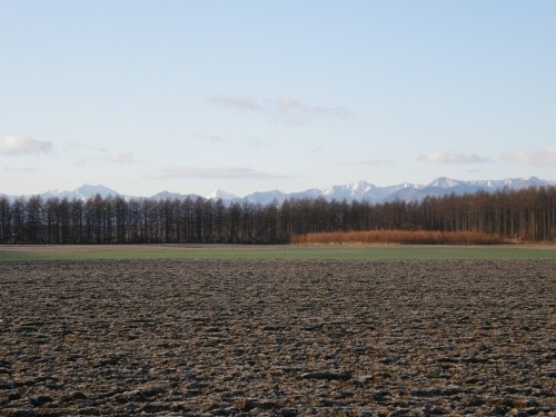 日高山脈のある風景・中札内村（２）～１１月霜の降りた畑の向うに～