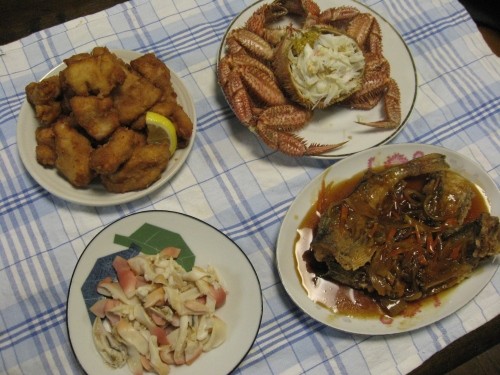 ホッキ貝とハタハタとから揚げと。