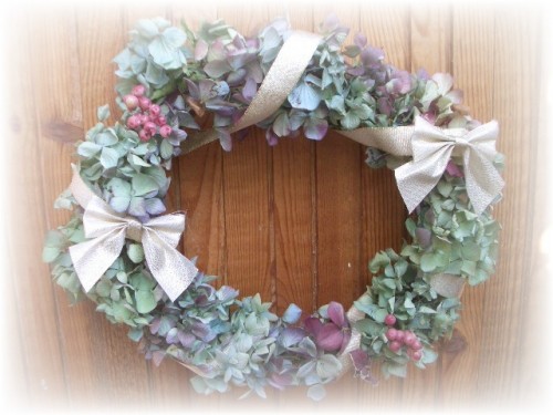 紫陽花のリース完成
