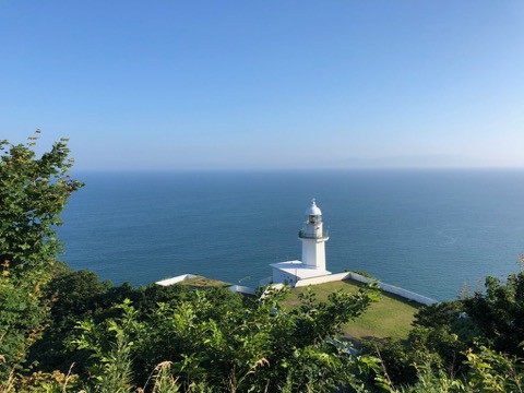 地球岬と沖からの夕陽