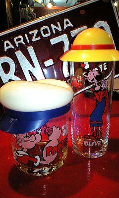 ★[昭和レトロ!]ポパイ＆オリーブ☆グラス★