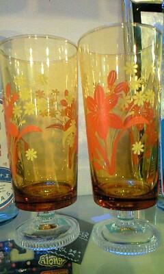 ★[昭和レトロ!]アンバー(琥珀色)カラーグラス★