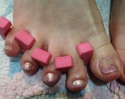 フット　パールベージュ×ホロ入りラメ。