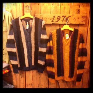 TOWN CRAFT ボーダー柄モヘアニットカーディガン