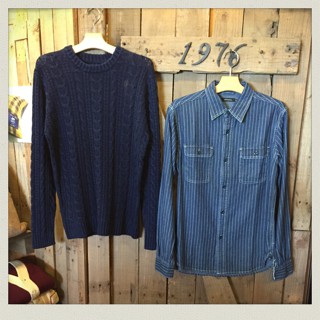 新入荷!インディゴ染めコットンケーブルニット!!