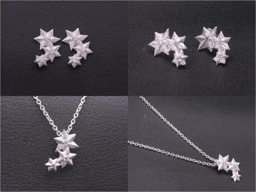 新作発表！！　３連雪の結晶ペンダント＆ピアス　シルバー925