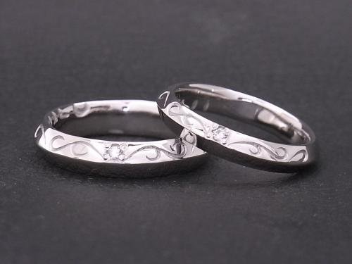 オーダーメイド 唐草模様の結婚指輪 pt950×ダイヤモンド
