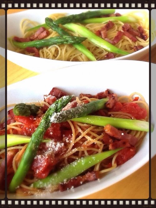本日最終日 アスパラ&ベーコンのパスタ