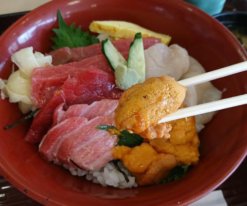 日替海鮮三食丼/ふじ膳(帯広帯広地方卸売市場内食堂)