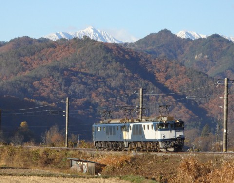 登った山をバックに列車を見るツアー、常念岳編