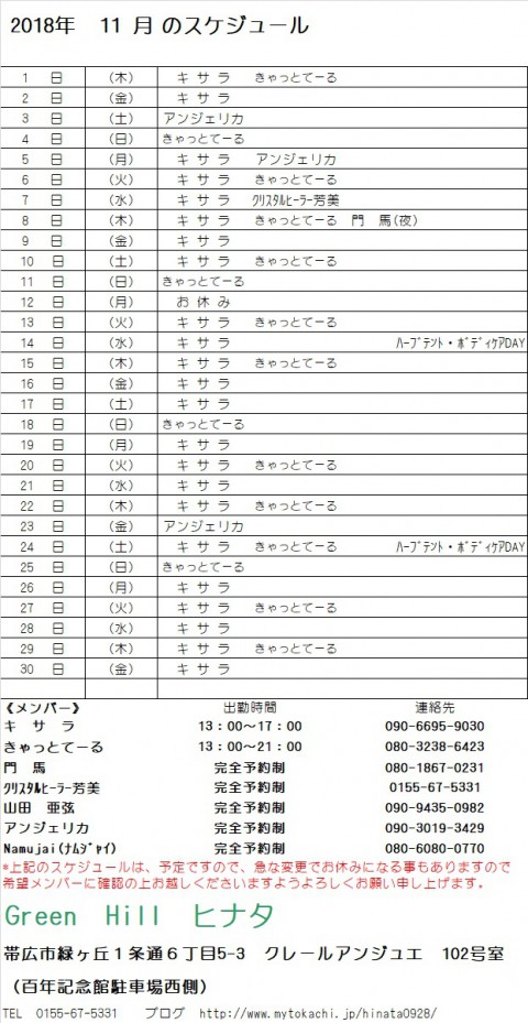 11月のスケジュール