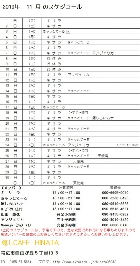 11月のスケジュール