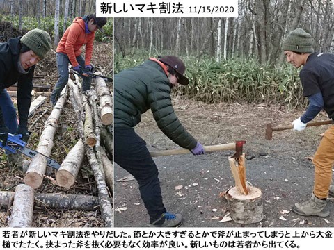 新しいマキ割法 若者が考えた