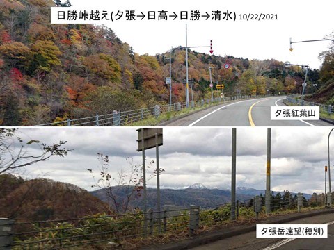 日勝峠越え 路肩に雪あり 10/22