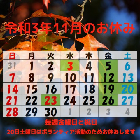 令和3年11月のお休み